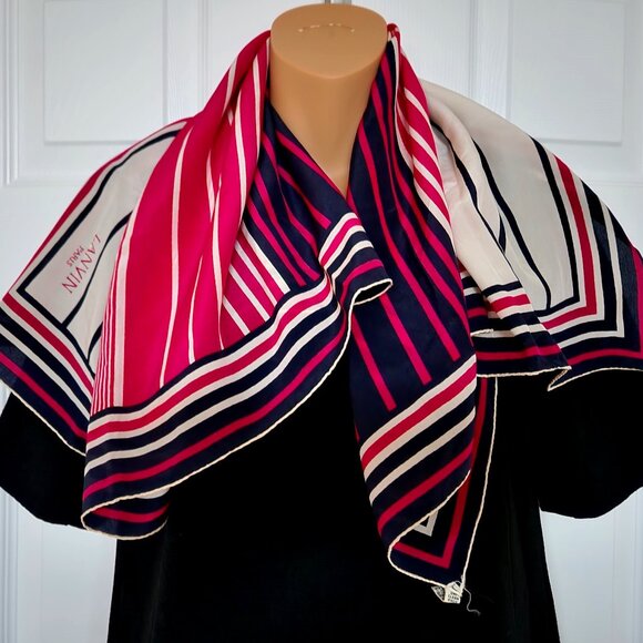 LANVIN PARIS VINTAGE 100% SILK WOMAN SQUARE SCARF GEOMETRIC DESIGN - Picture 2 of 9